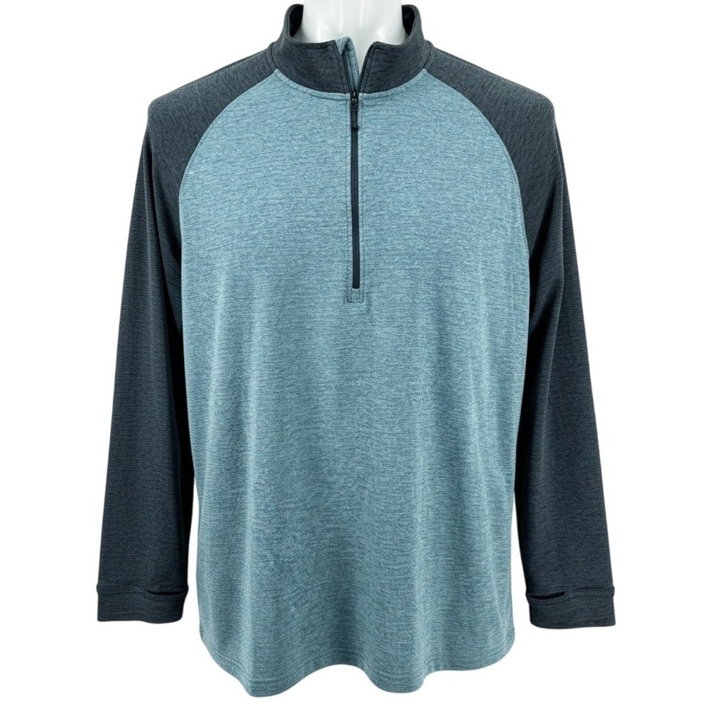 LL Bean Quarter Zip Pullover Mens 3XL Tall Blue Polyester Spandex Thumbholes